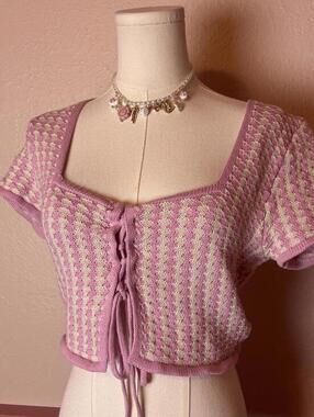 LA Hearts by PacSun cottage fairy coquette front tie crop top pink sz small